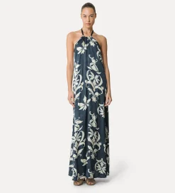 Best forte_forte abito in raso con scollo halter oltremare