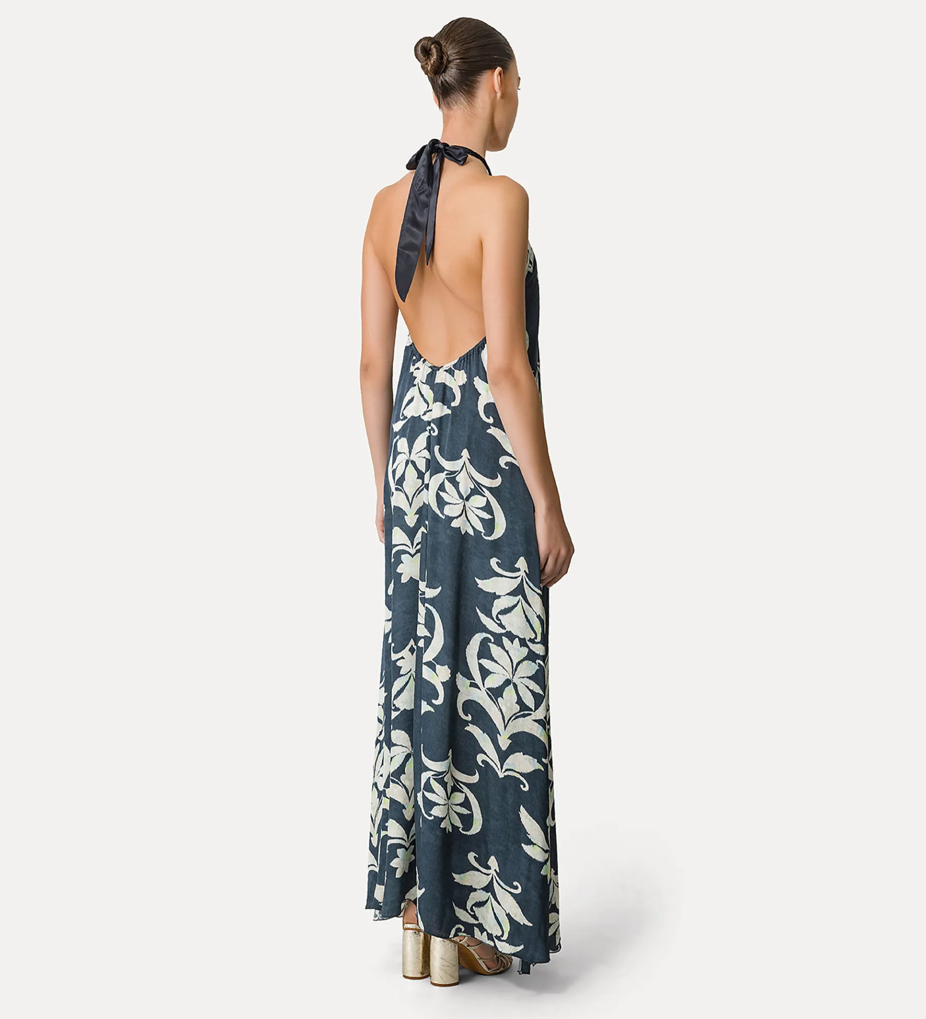 Best forte_forte abito in raso con scollo halter oltremare