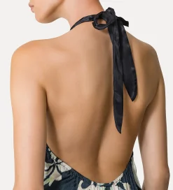 Best forte_forte abito in raso con scollo halter oltremare