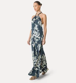 Best forte_forte abito in raso con scollo halter oltremare