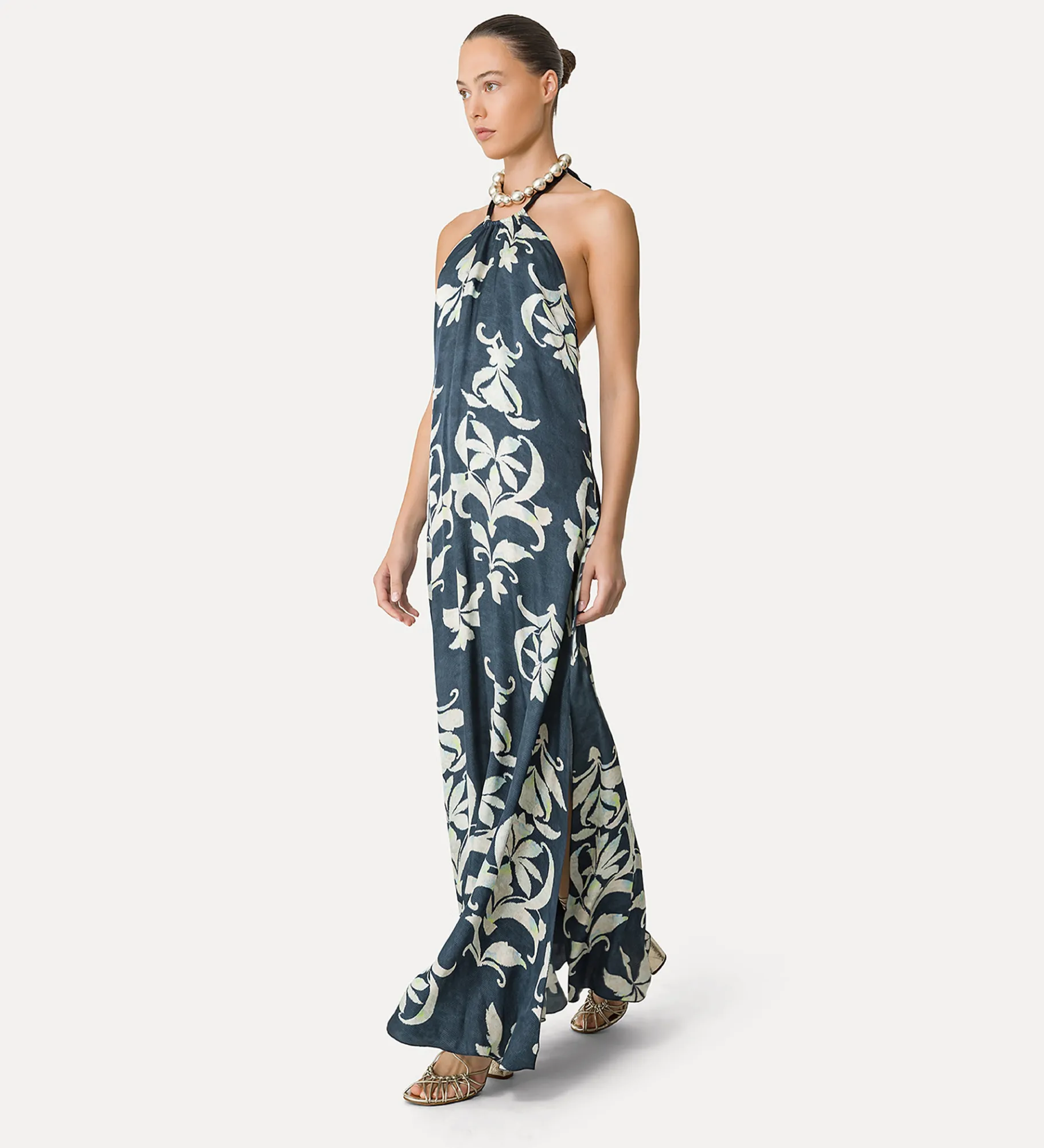 Best forte_forte abito in raso con scollo halter oltremare