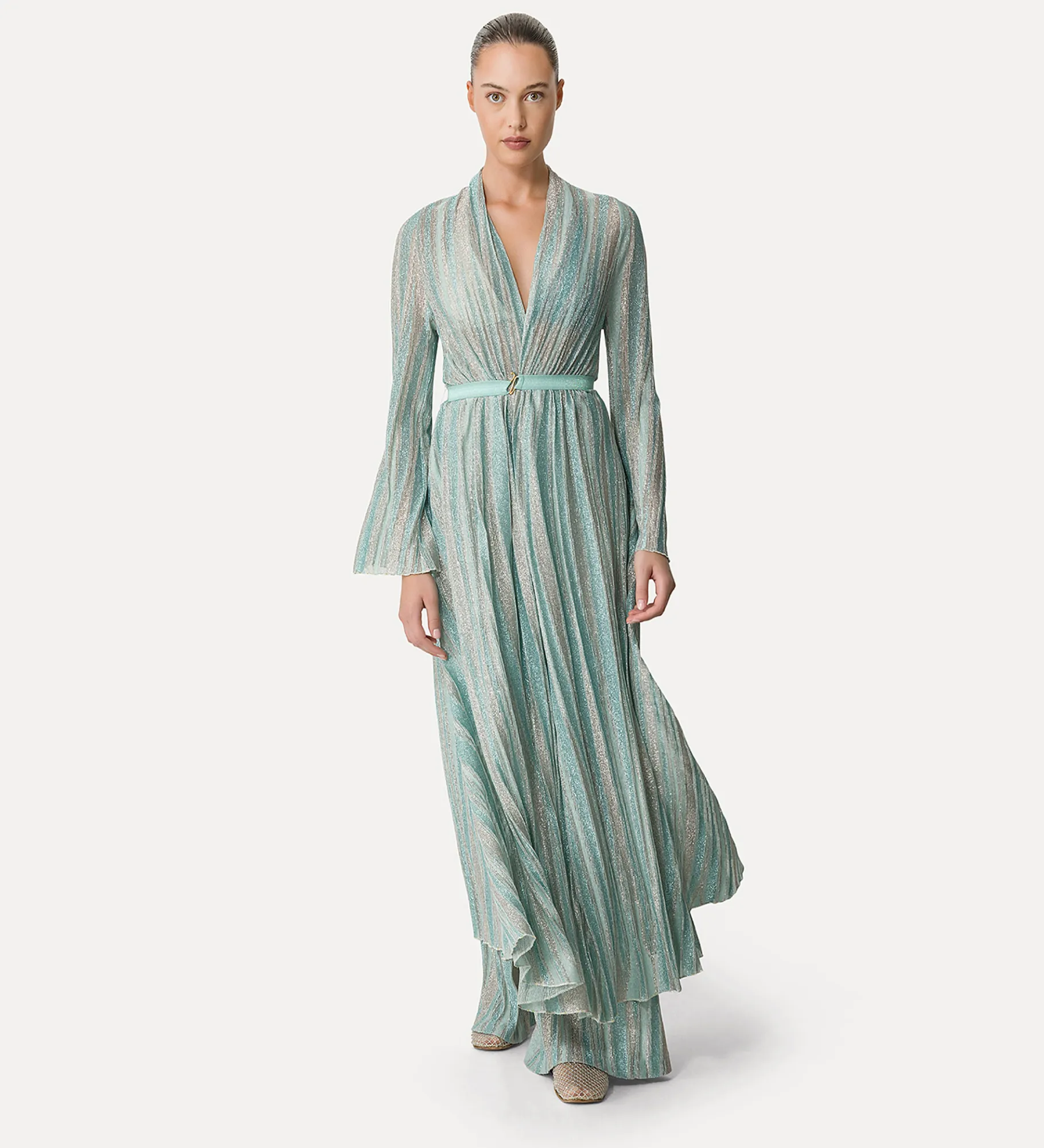 Hot forte_forte abito incrociato in jersey lurex acqua