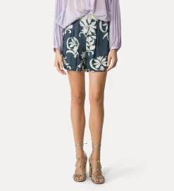 Fashion forte_forte bermuda in raso donna con stampa “the secret lily” oltremare