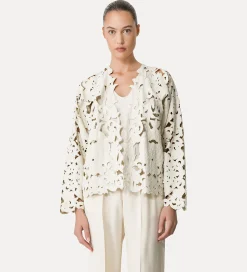 Clearance forte_forte bomber in pelle donna con ricamo “poetic orchid” orchidea