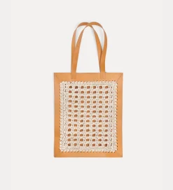 Hot forte_forte borsa shopper in pelle e crochet naturale