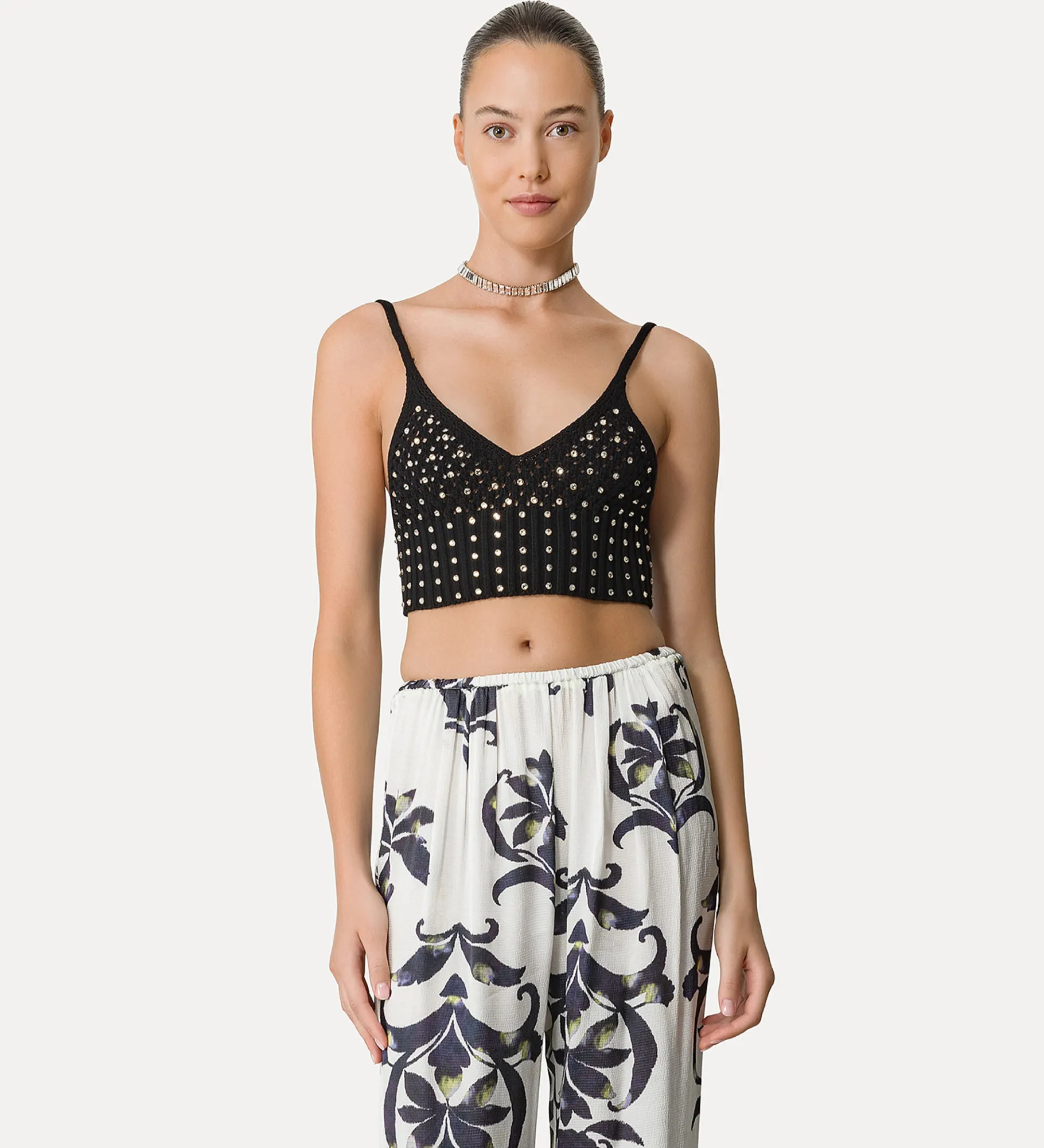 Outlet forte_forte bralette cotone con cristalli noir