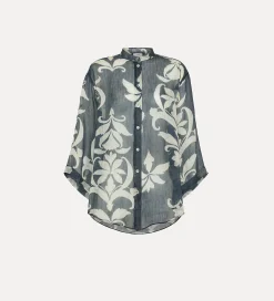 Discount forte_forte camicia a maniche corte con stampa “the secret lily” oltremare