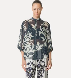 Discount forte_forte camicia a maniche corte con stampa “the secret lily” oltremare