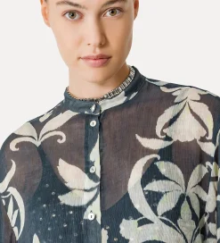 Discount forte_forte camicia a maniche corte con stampa “the secret lily” oltremare