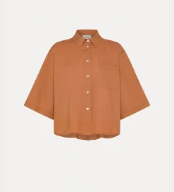 New forte_forte camicia a maniche corte in popeline terra