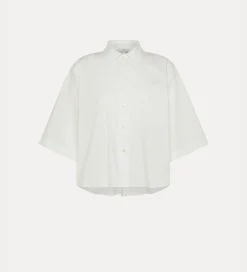 Discount forte_forte camicia a maniche corte in popeline bianco