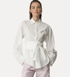 Hot forte_forte camicia con cintura in vita bianco
