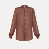 Best forte_forte camicia coreana essential in voile di cotone e seta cacao