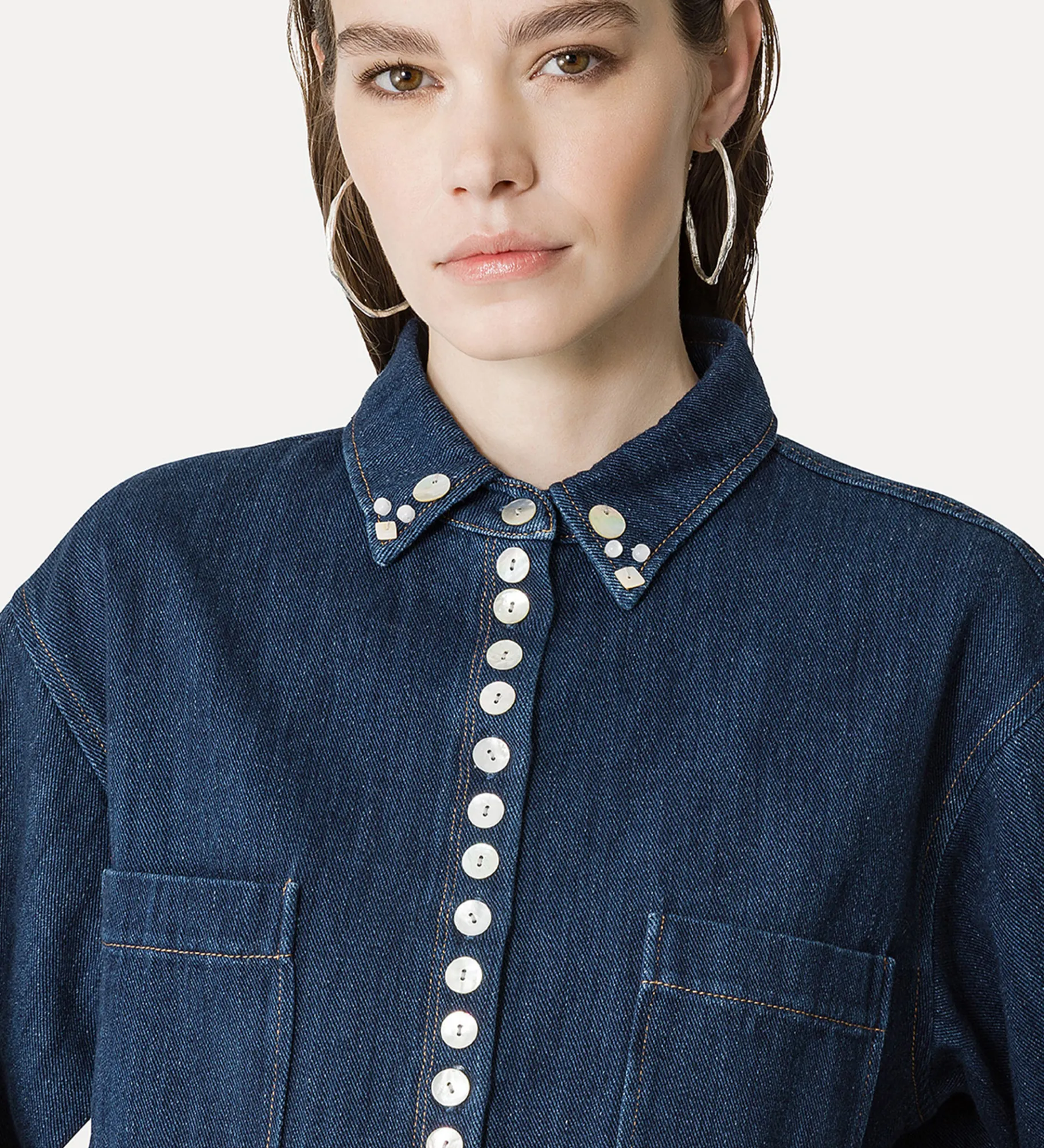 Outlet forte_forte camicia cropped in denim indigo