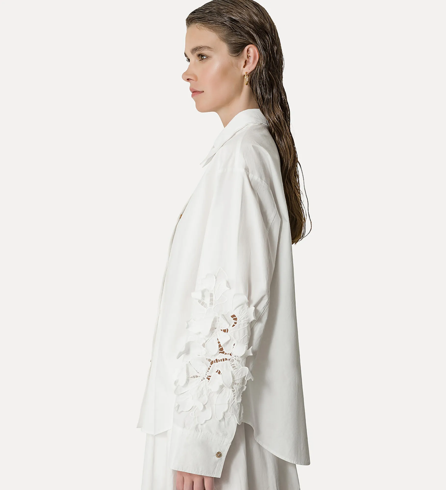 New forte_forte camicia in cotone ricamato bianco