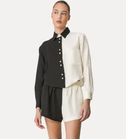 New forte_forte camicia in lino donna color block noir