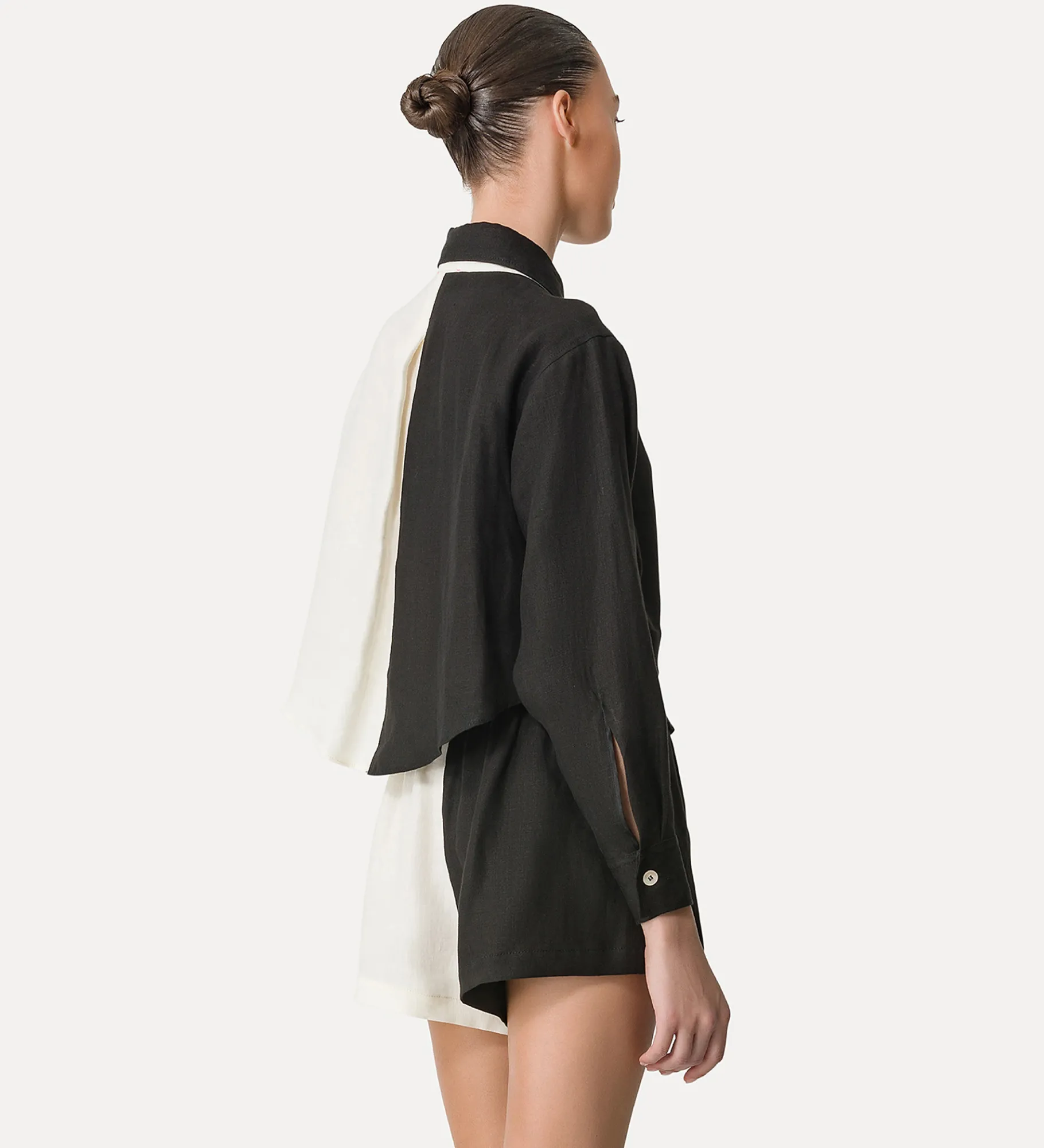 New forte_forte camicia in lino donna color block noir
