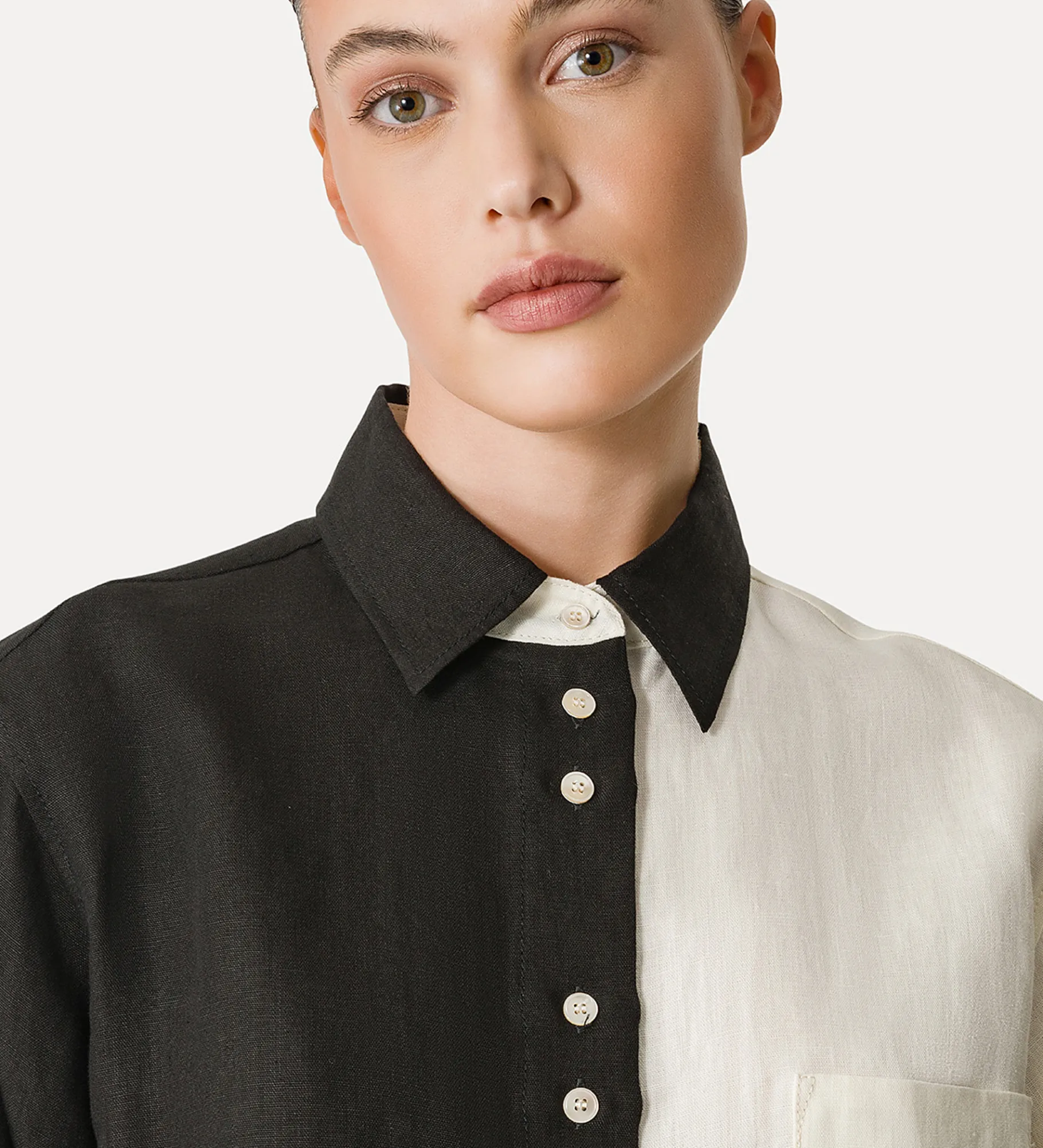 New forte_forte camicia in lino donna color block noir