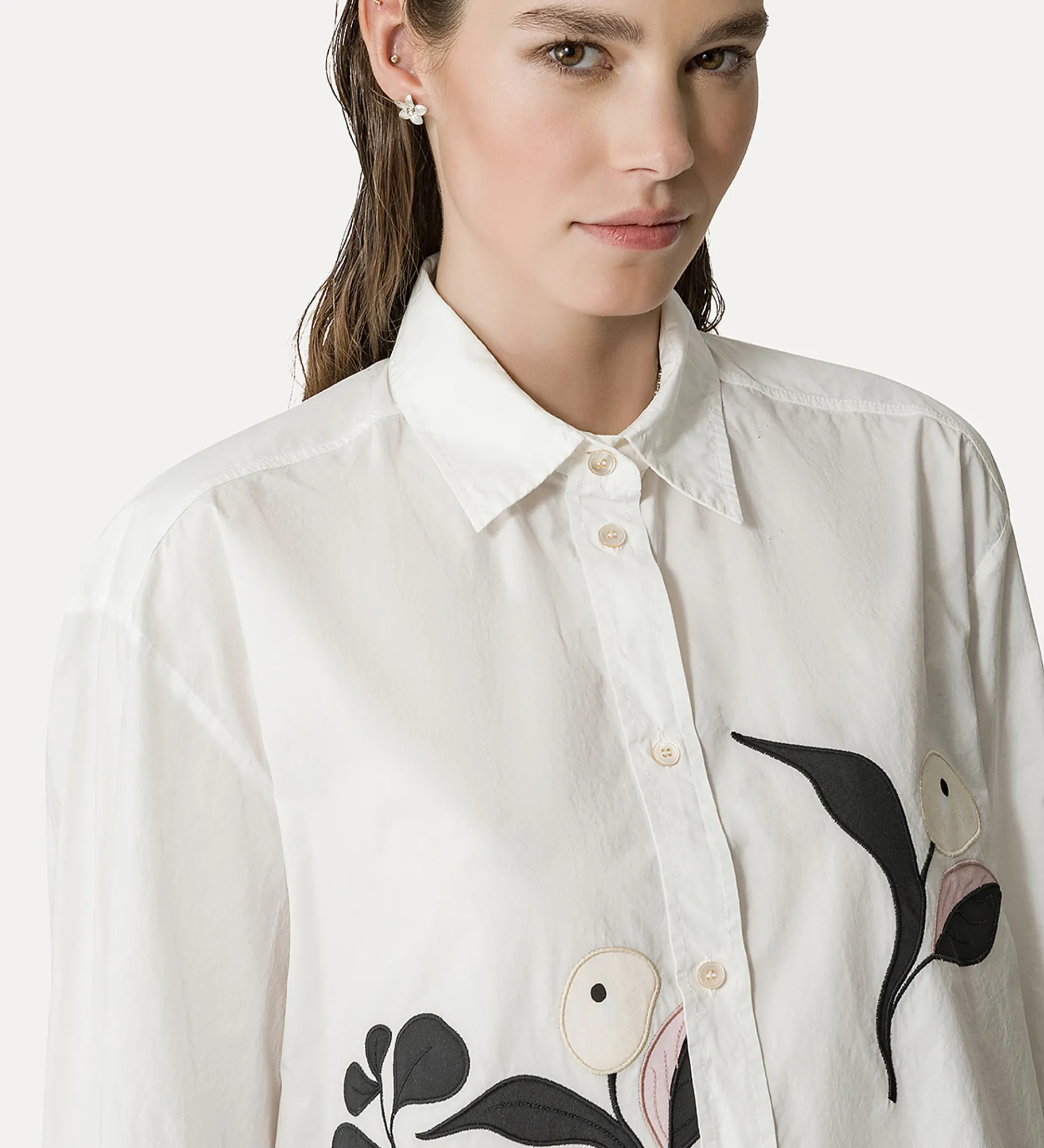 Fashion forte_forte camicia in popeline con ricamo oyster