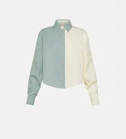 Discount forte_forte camicia lino donna color block acqua