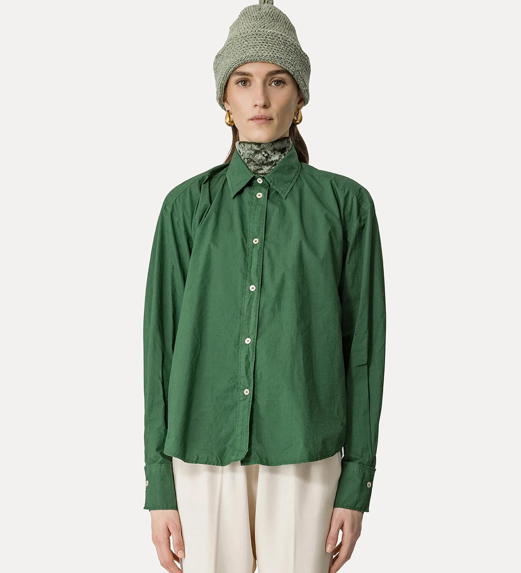 Hot forte_forte camicia maschile essential in popeline di cotone BCI malachite