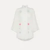 Outlet forte_forte camicia mezze maniche in voile con ricamo “oniric blossom” bianco