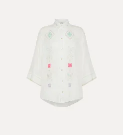Outlet forte_forte camicia mezze maniche in voile con ricamo “oniric blossom” bianco