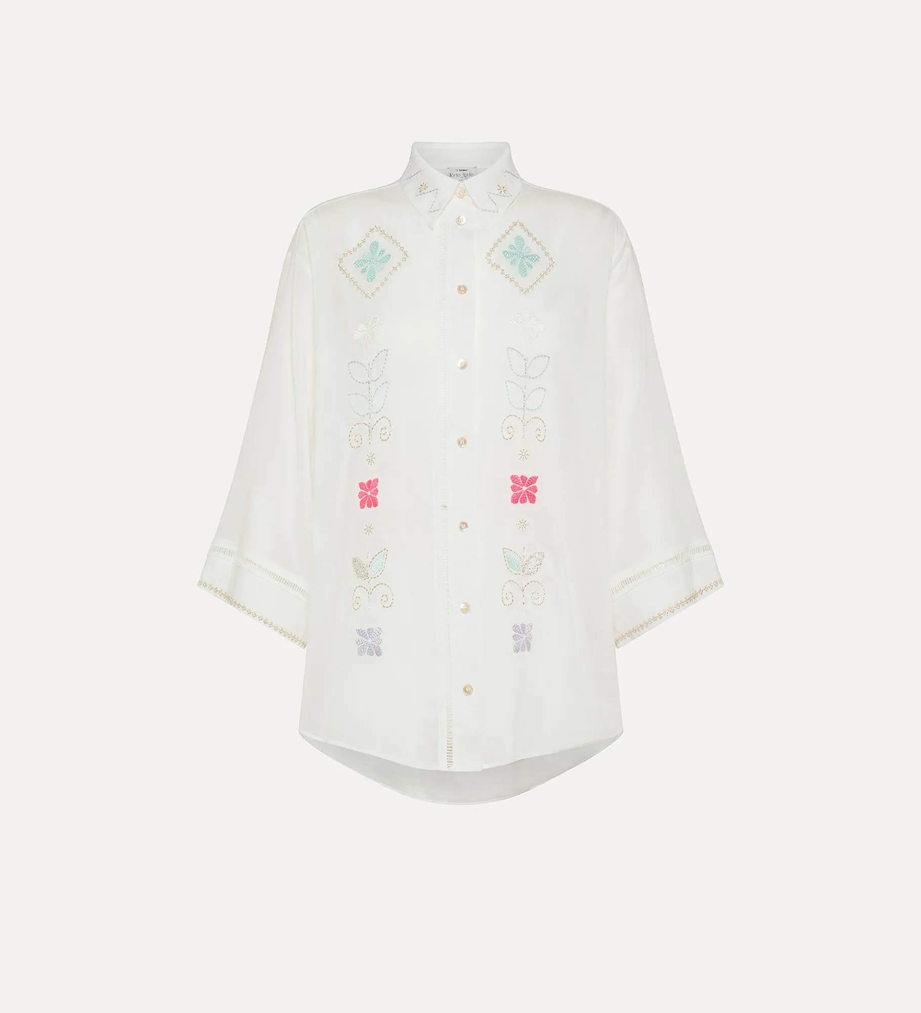 Outlet forte_forte camicia mezze maniche in voile con ricamo “oniric blossom” bianco