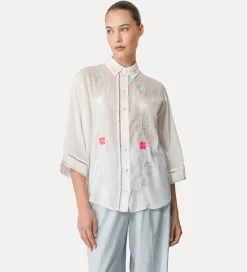 Outlet forte_forte camicia mezze maniche in voile con ricamo “oniric blossom” bianco