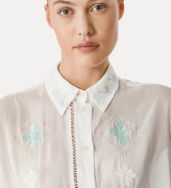 Outlet forte_forte camicia mezze maniche in voile con ricamo “oniric blossom” bianco