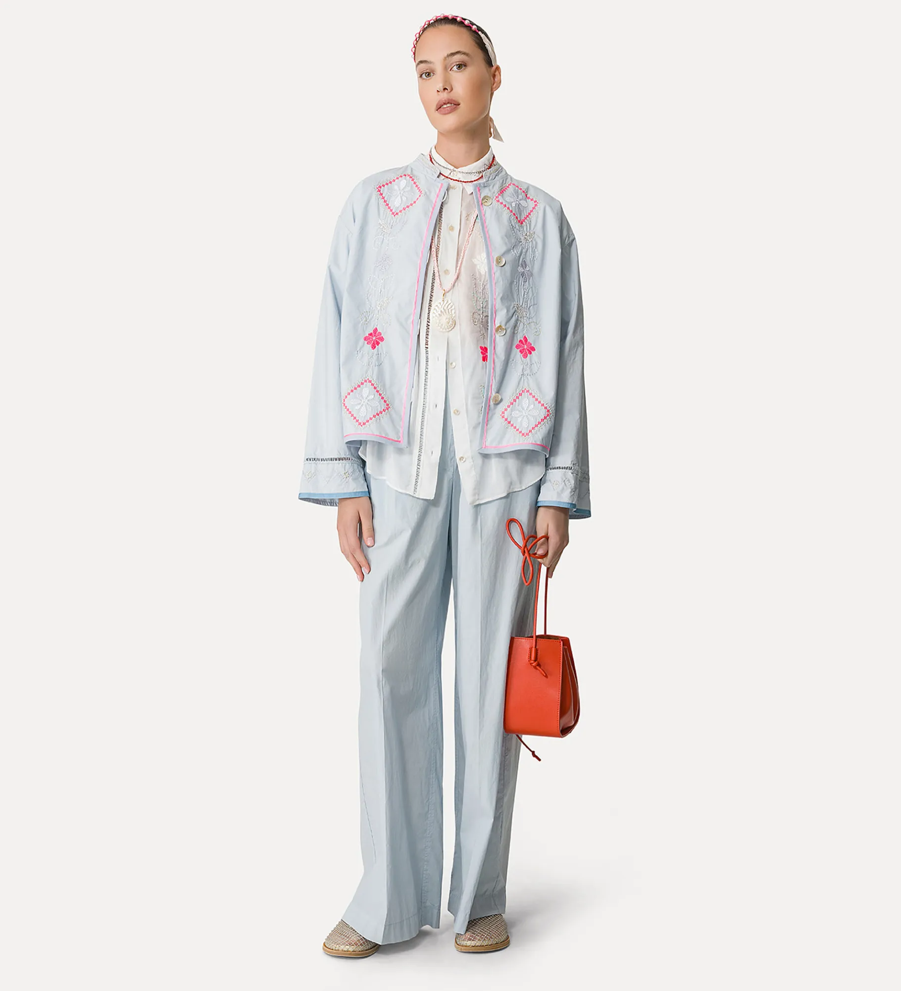 Outlet forte_forte camicia mezze maniche in voile con ricamo “oniric blossom” bianco