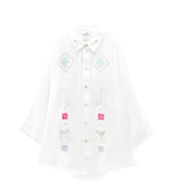 Outlet forte_forte camicia mezze maniche in voile con ricamo “oniric blossom” bianco
