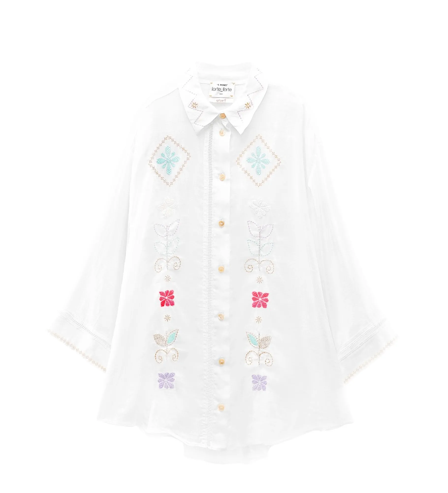 Outlet forte_forte camicia mezze maniche in voile con ricamo “oniric blossom” bianco