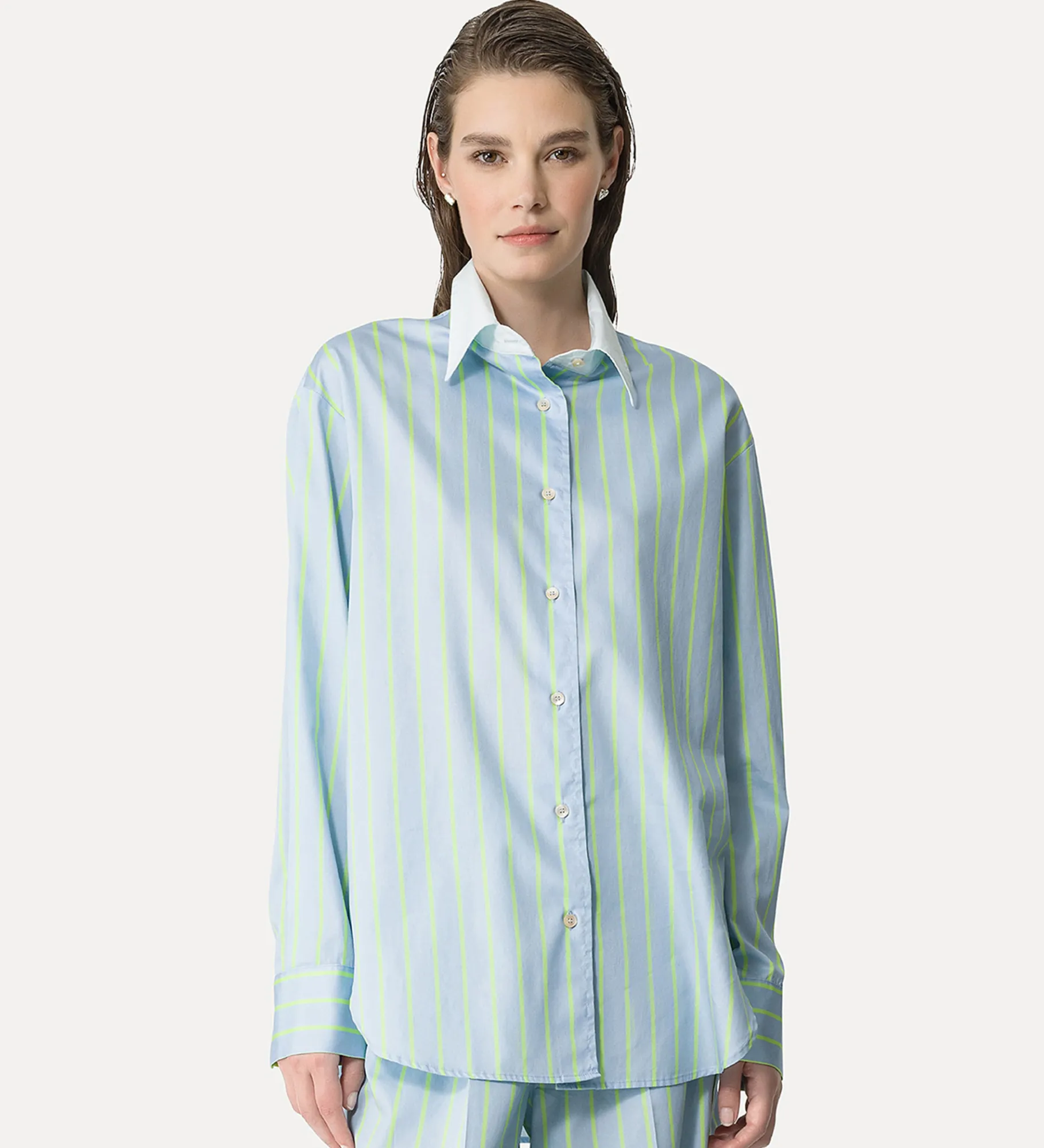 Outlet forte_forte camicia raso a righe nuage