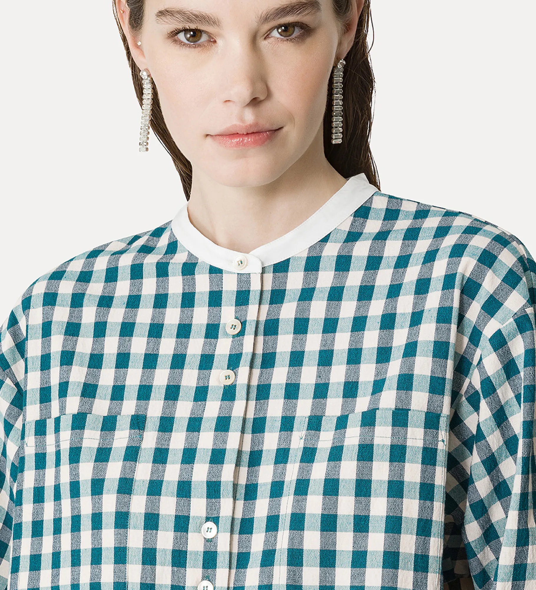 Hot forte_forte camicia serafino in vichy peacock