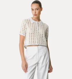 Fashion forte_forte cropped polo a uncinetto giglio