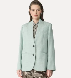 Online forte_forte giacca senza collo in misto lino azzurro breeze