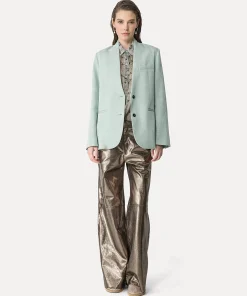 Online forte_forte giacca senza collo in misto lino azzurro breeze