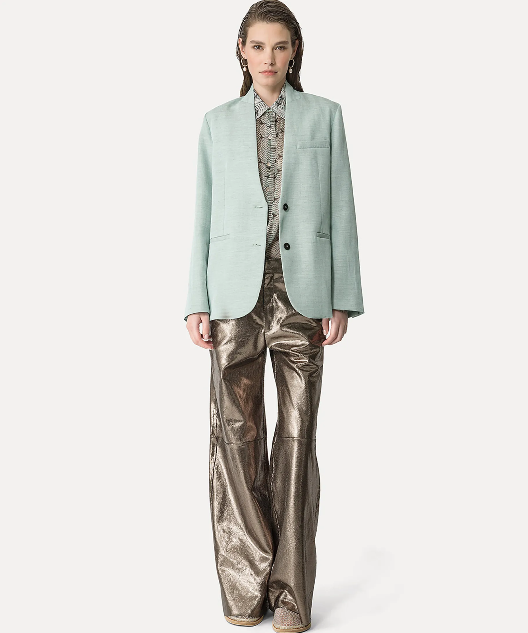 Online forte_forte giacca senza collo in misto lino azzurro breeze