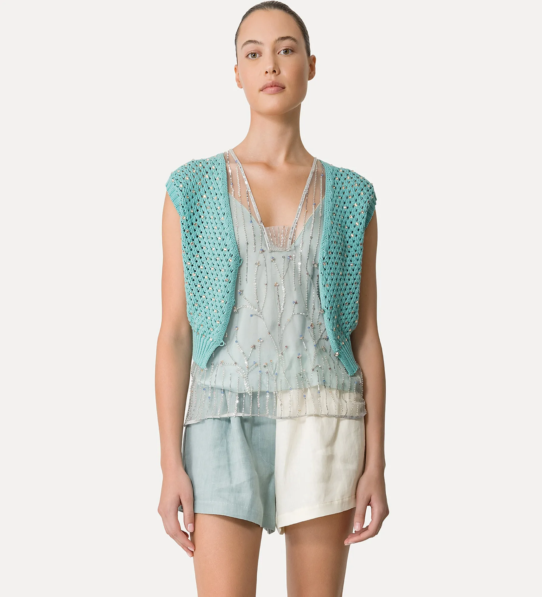 Clearance forte_forte gilet donna cotone con cristalli acqua