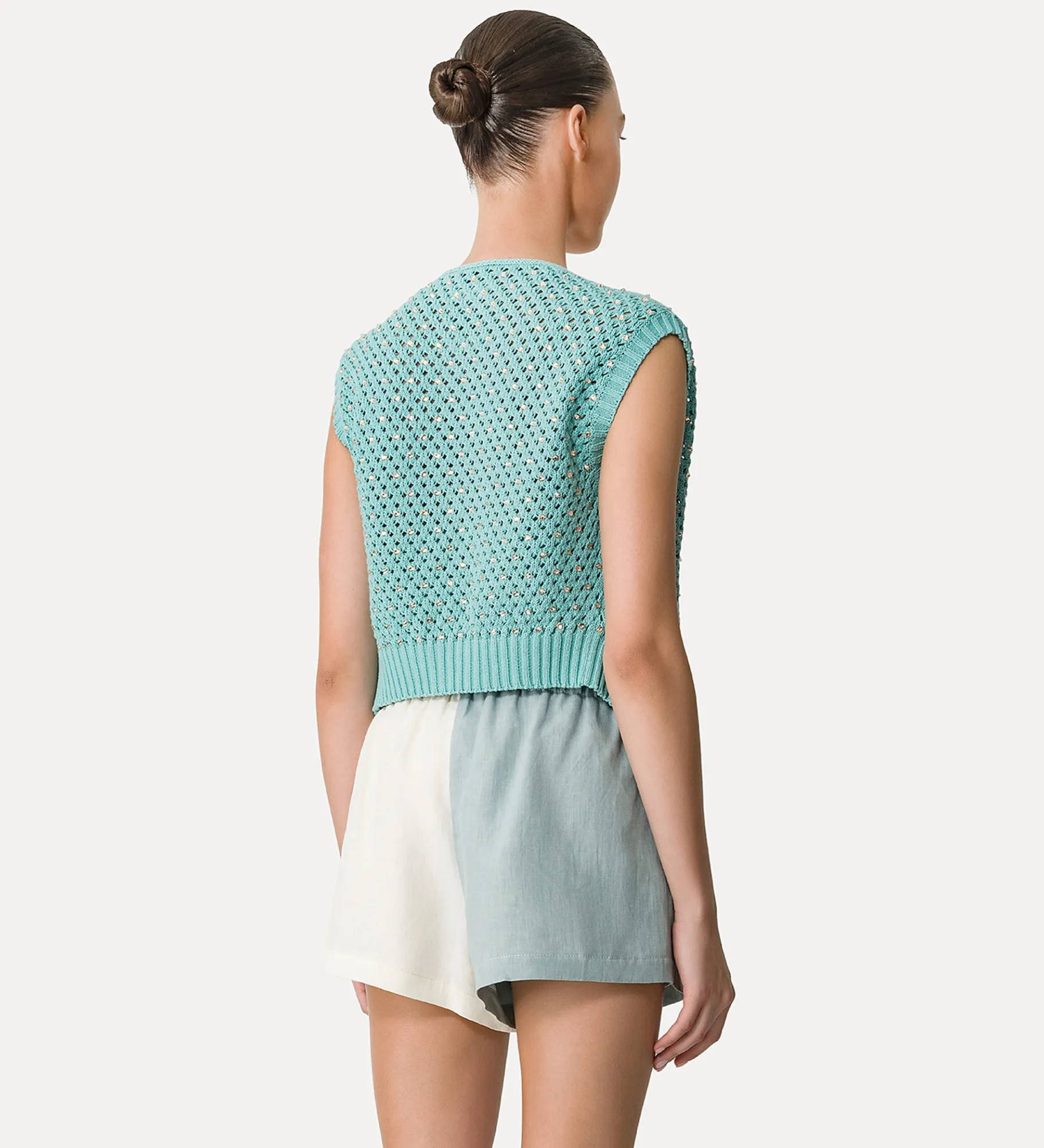 Clearance forte_forte gilet donna cotone con cristalli acqua