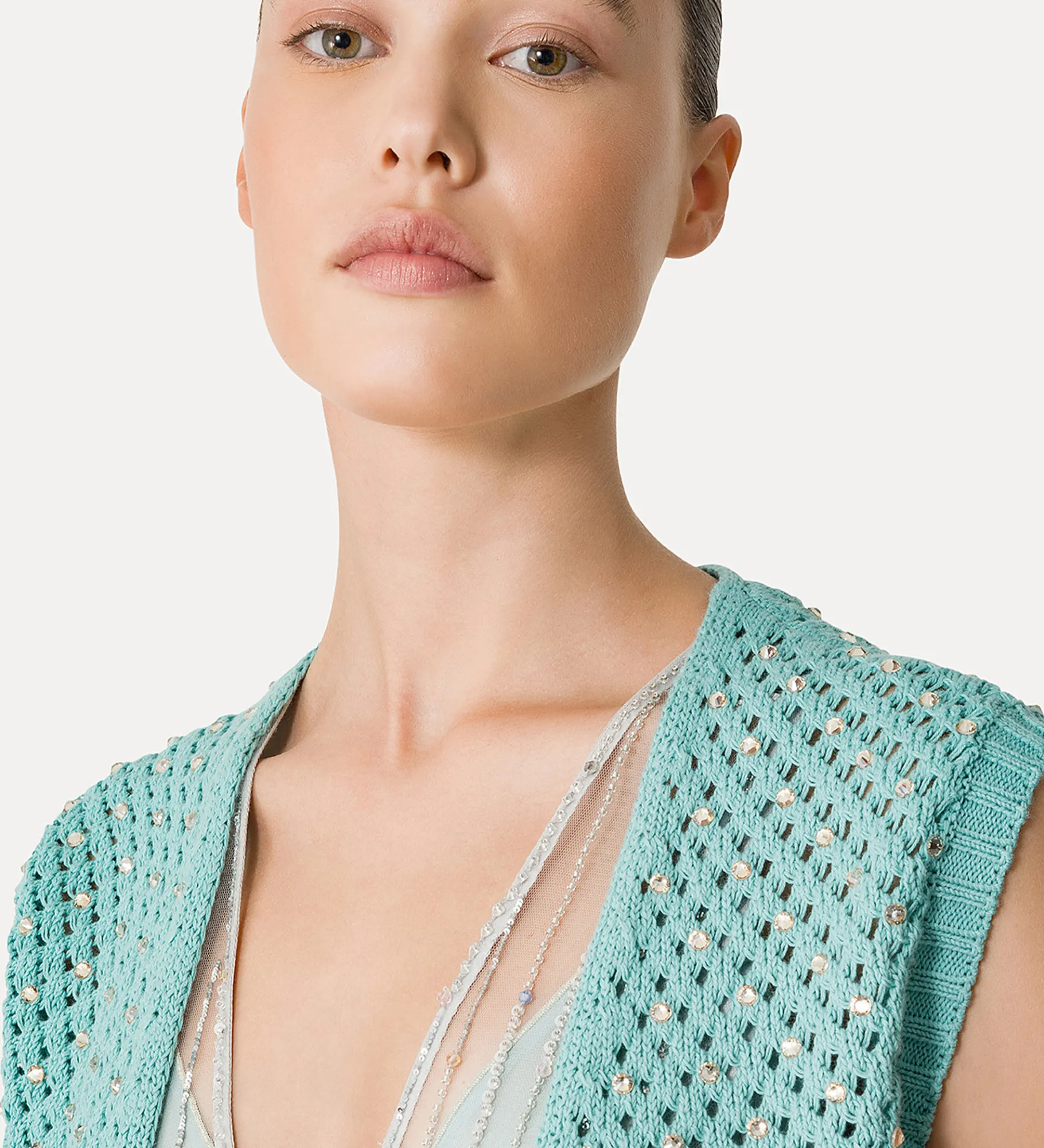 Clearance forte_forte gilet donna cotone con cristalli acqua