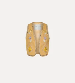 Clearance forte_forte gilet in lino donna con ricamo “oniric blossom” grano