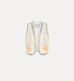 Outlet forte_forte gilet in lino donna con ricamo “oniric blossom” orchidea