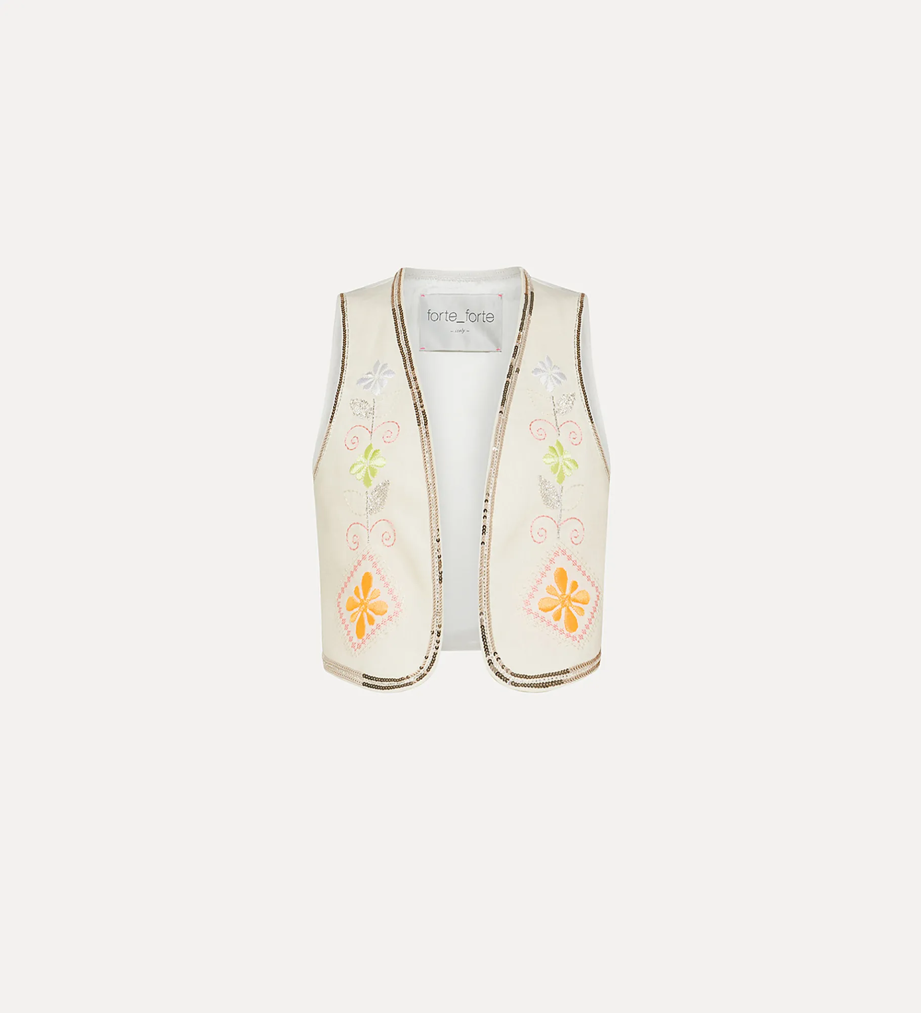 Outlet forte_forte gilet in lino donna con ricamo “oniric blossom” orchidea