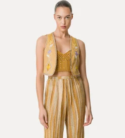 Clearance forte_forte gilet in lino donna con ricamo “oniric blossom” grano