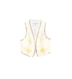 Outlet forte_forte gilet in lino donna con ricamo “oniric blossom” orchidea