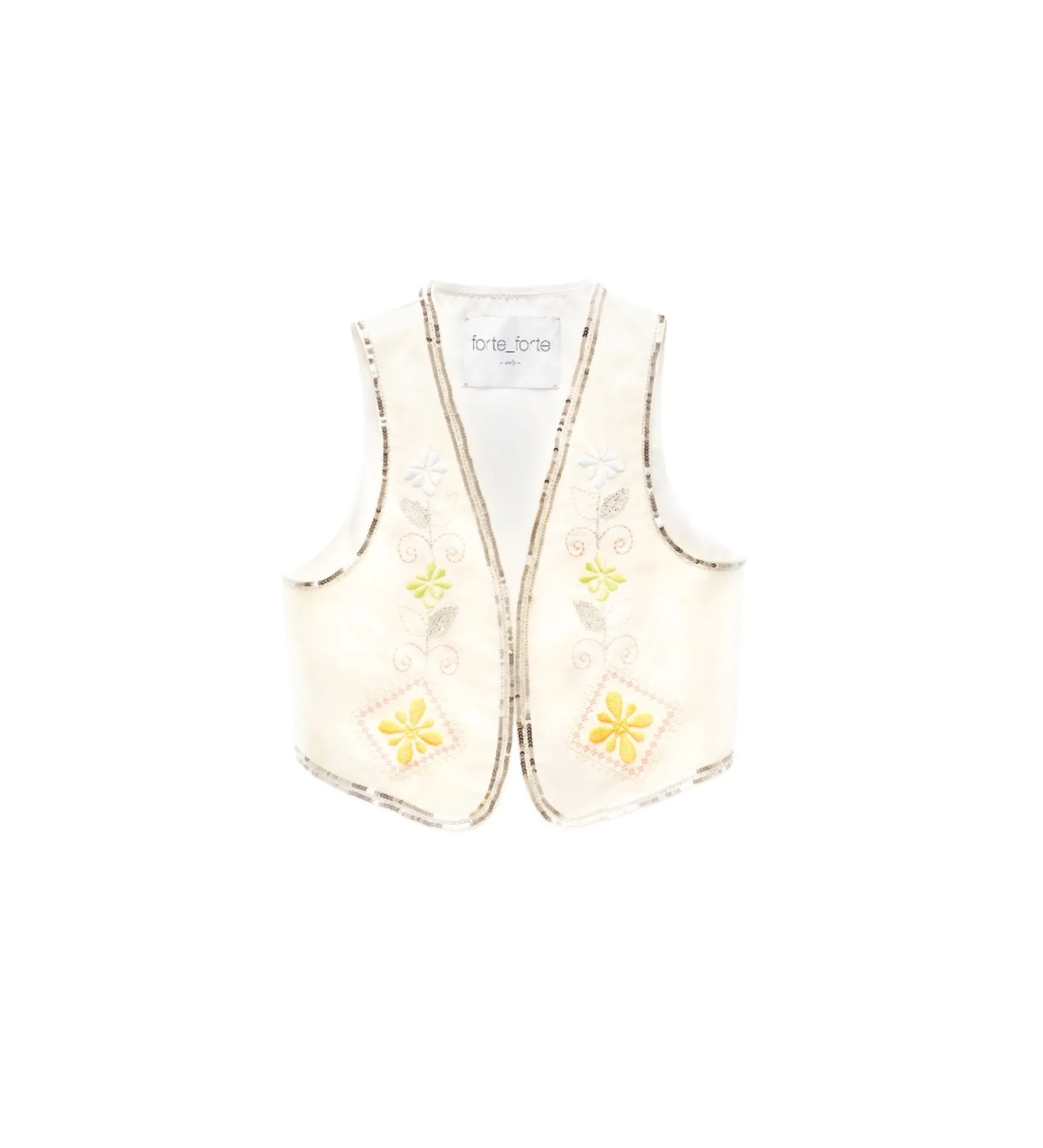 Outlet forte_forte gilet in lino donna con ricamo “oniric blossom” orchidea