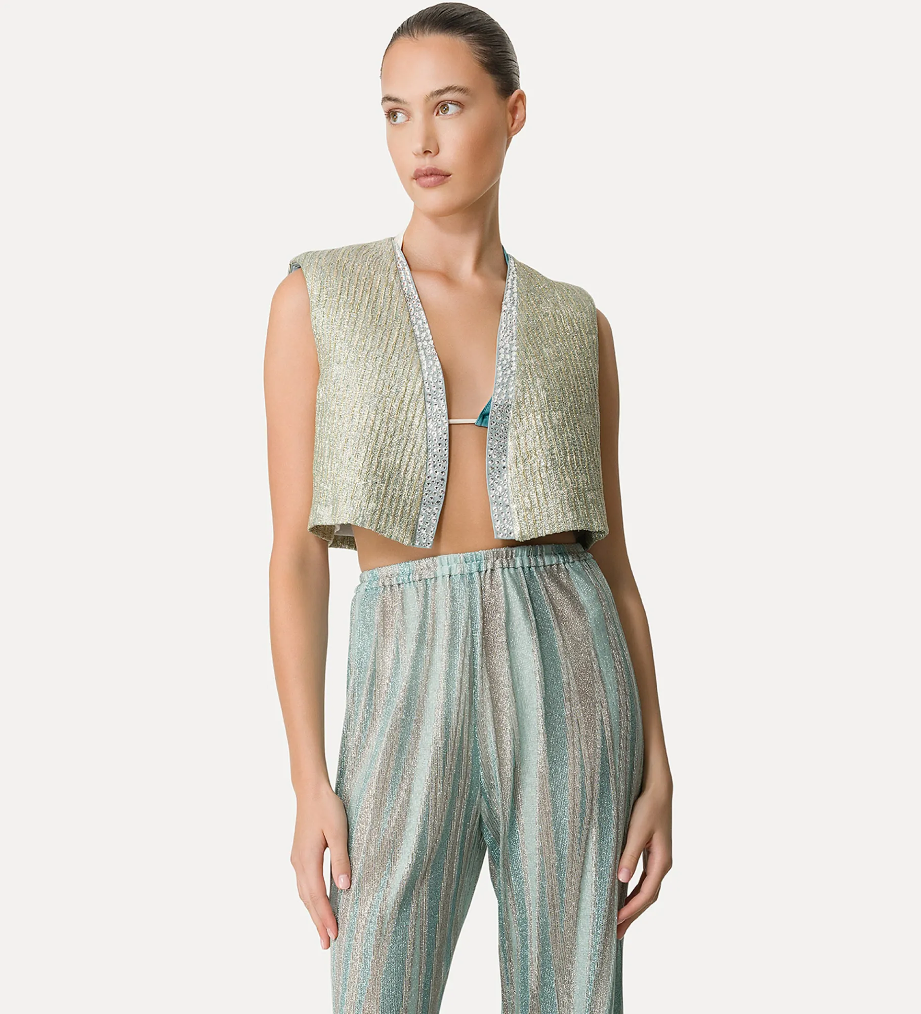 Hot forte_forte gilet jacquard con strass twinkle