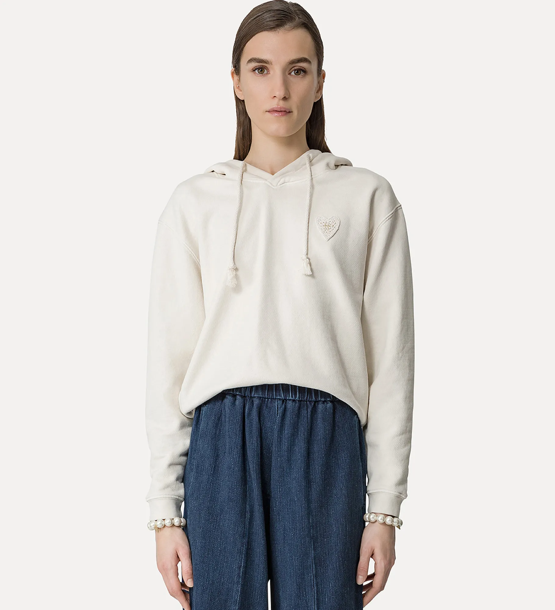 Fashion forte_forte hoodie essential felpa diagonale cotone ivory